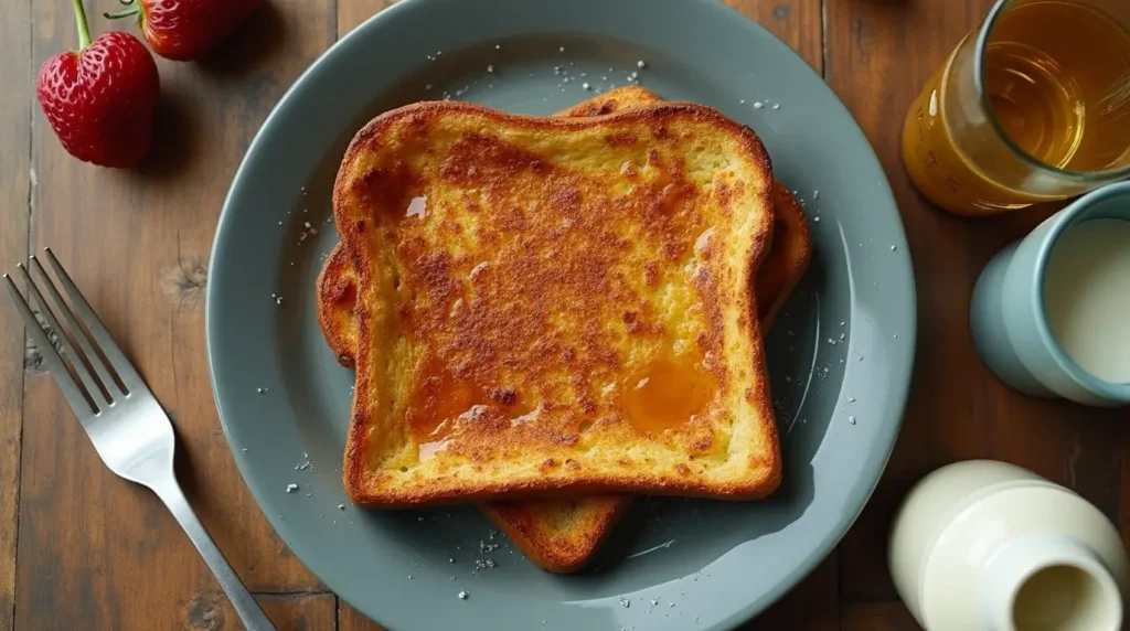 Dairy-free French toast, closeup with toppings.