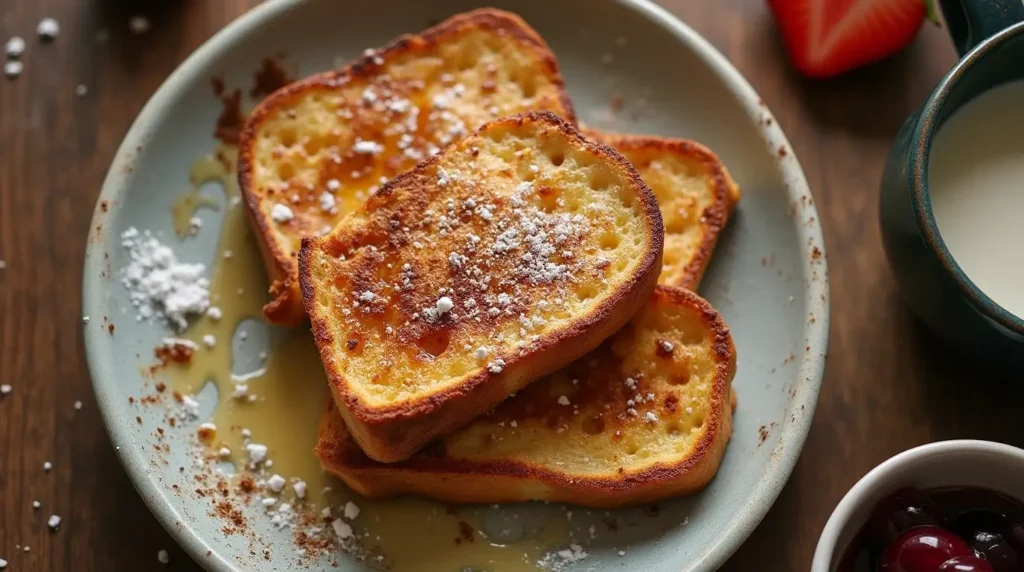 Dairy-free French toast, closeup with toppings.