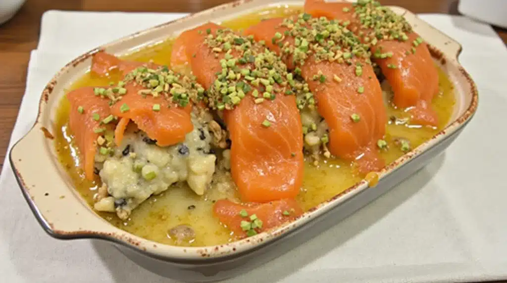 Delicious Salmon Sushi Bake ready to eat.