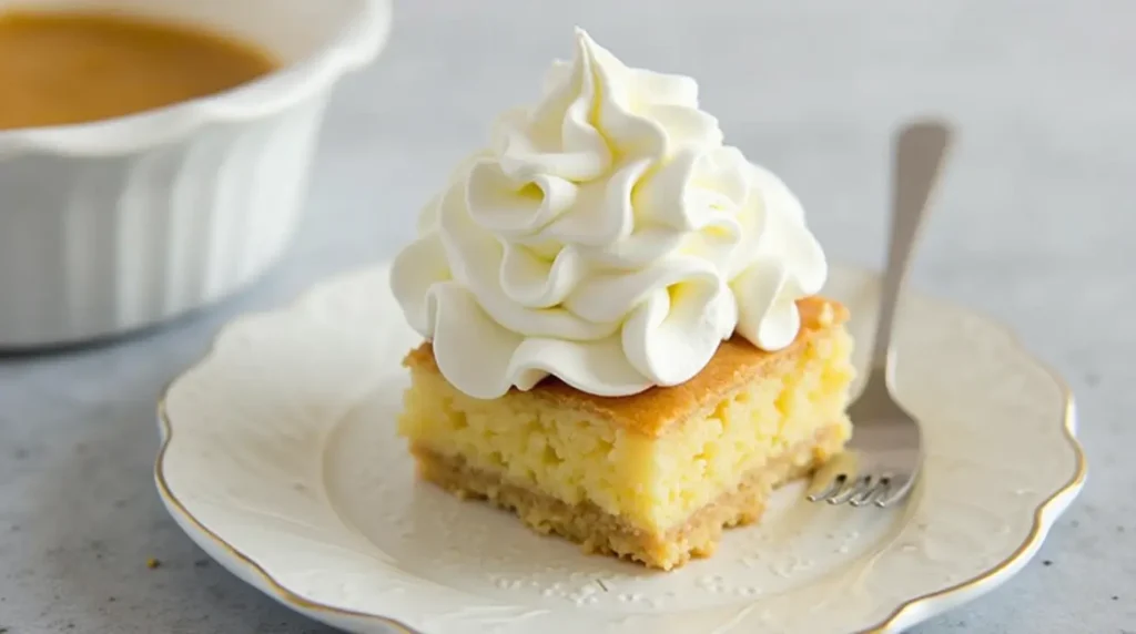 Close-up of a layered dessert featuring vanilla pudding, cream cheese, and Cool Whip.