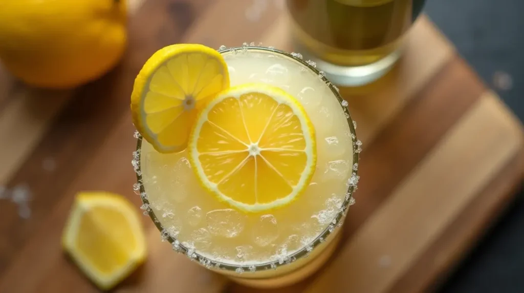 A refreshing lemon san diego cocktail in a glass with a lemon garnish.