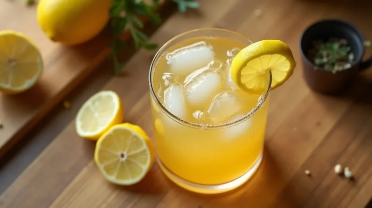 A refreshing lemon san diego cocktail in a glass with a lemon garnish.