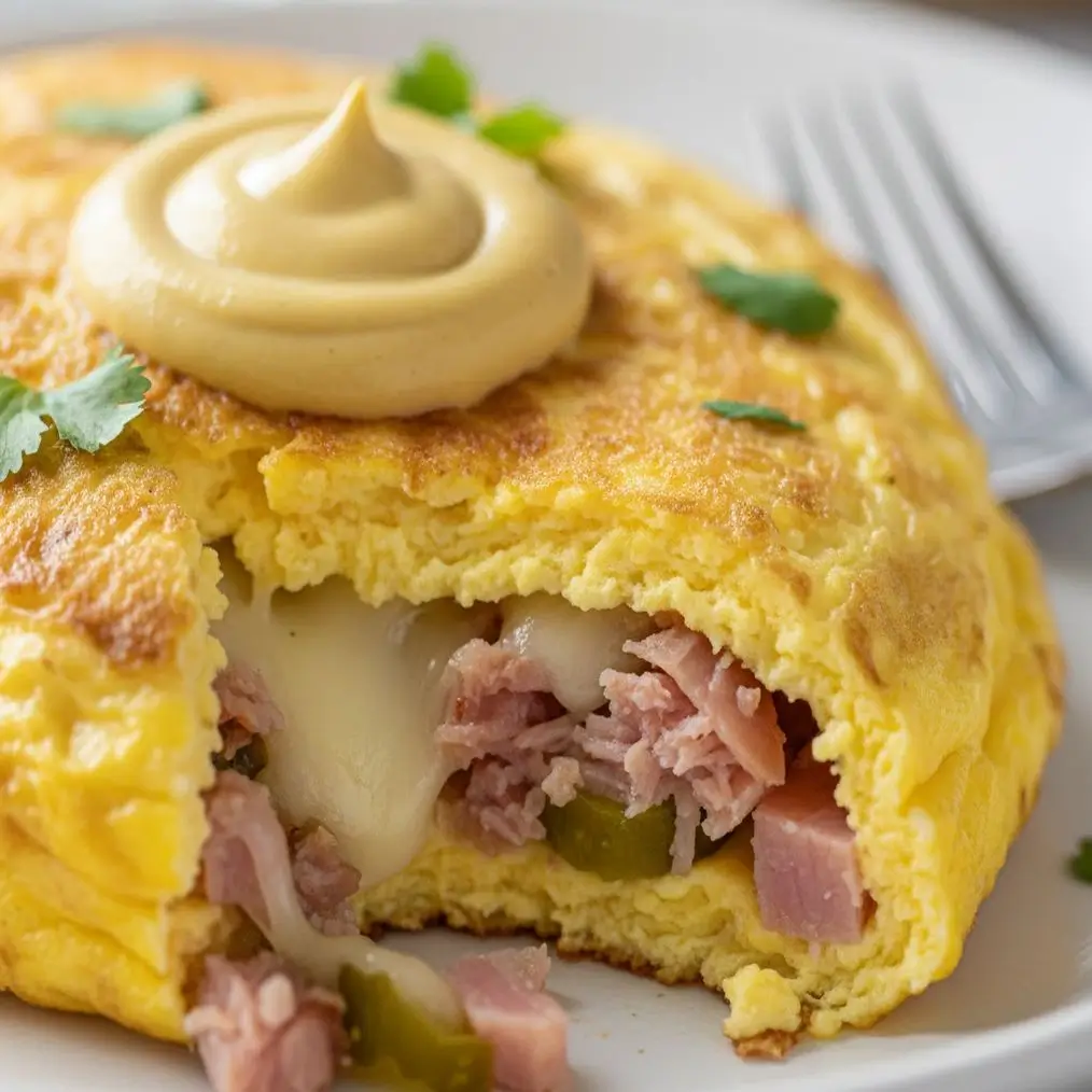Delicious homemade Cubano Omelette filled with pork and cheese.