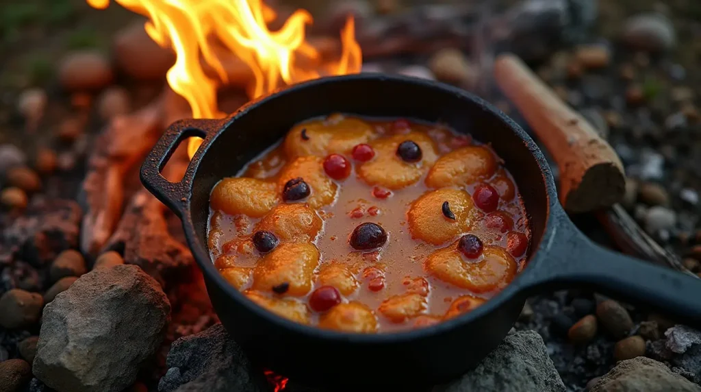 Dutch oven camping recipe, close-up shot.