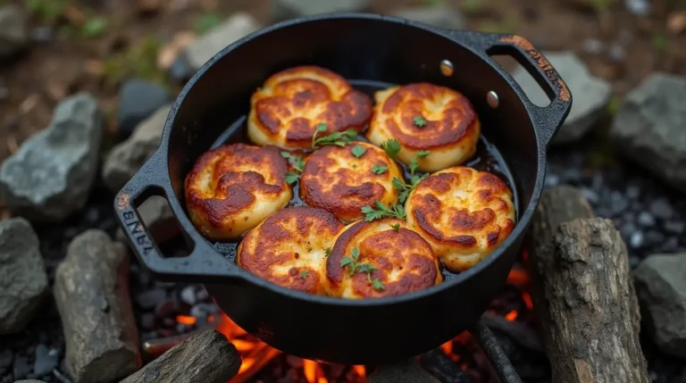 Dutch oven camping recipe, close-up shot.