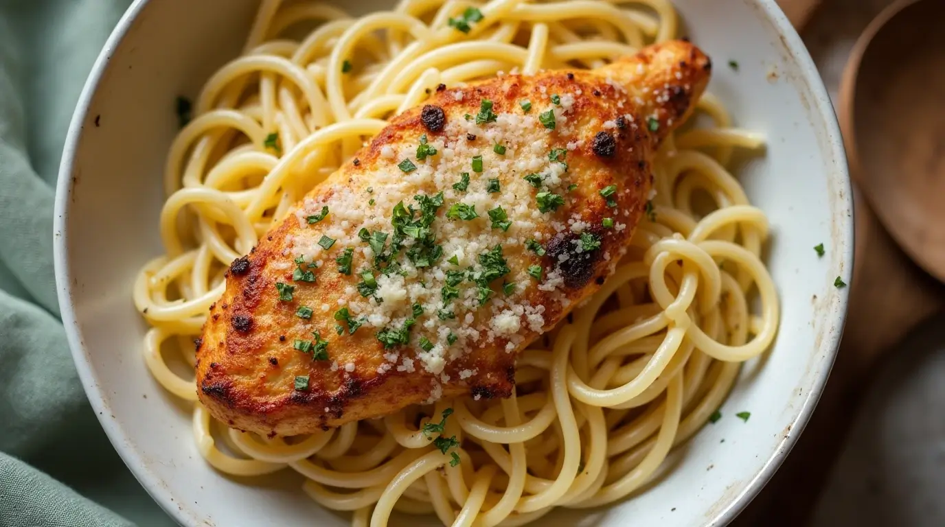 Mouthwatering garlic parmesan chicken pasta