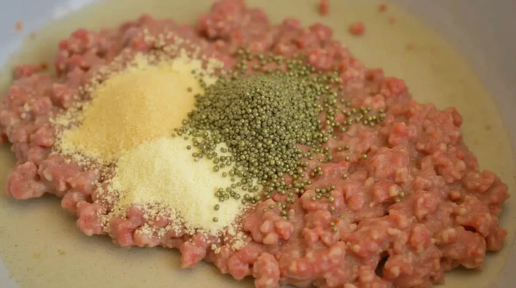 Prepared meatloaf seasoned with herbs and spices.