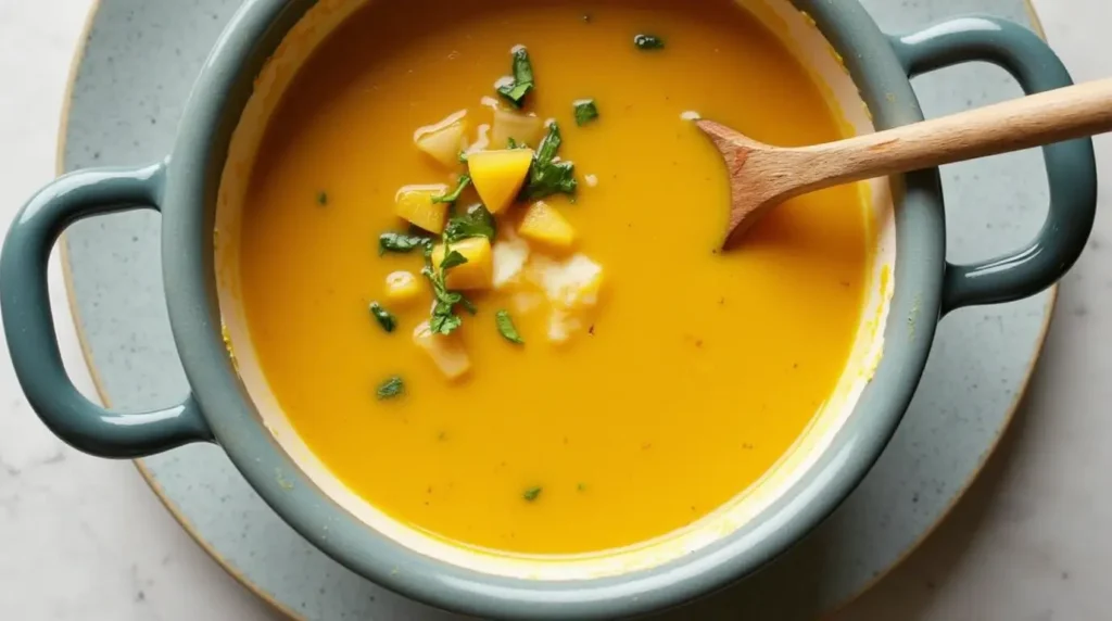 Creamy spaghetti squash soup in a bowl.