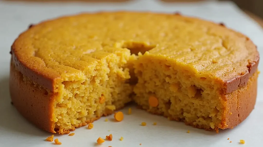 A freshly baked loaf of sweet potato cornbread.