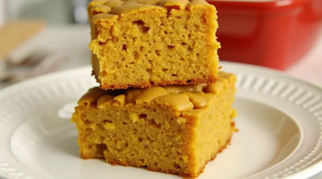 A freshly baked loaf of sweet potato cornbread.