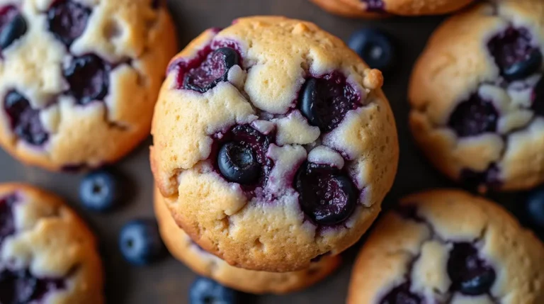 Heavenly Blueberry Cheesecake Cookies 4 Blueberry Cheesecake Cookies displayed on a baking sheet