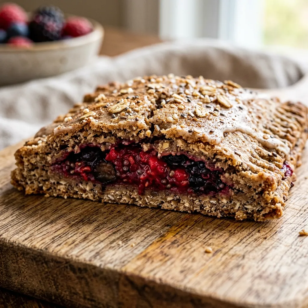 Several homemade healthy Pop Tarts on a plate, showing different fillings.