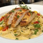 Marry Me Chicken Pasta recipe close-up with creamy sauce and fresh basil