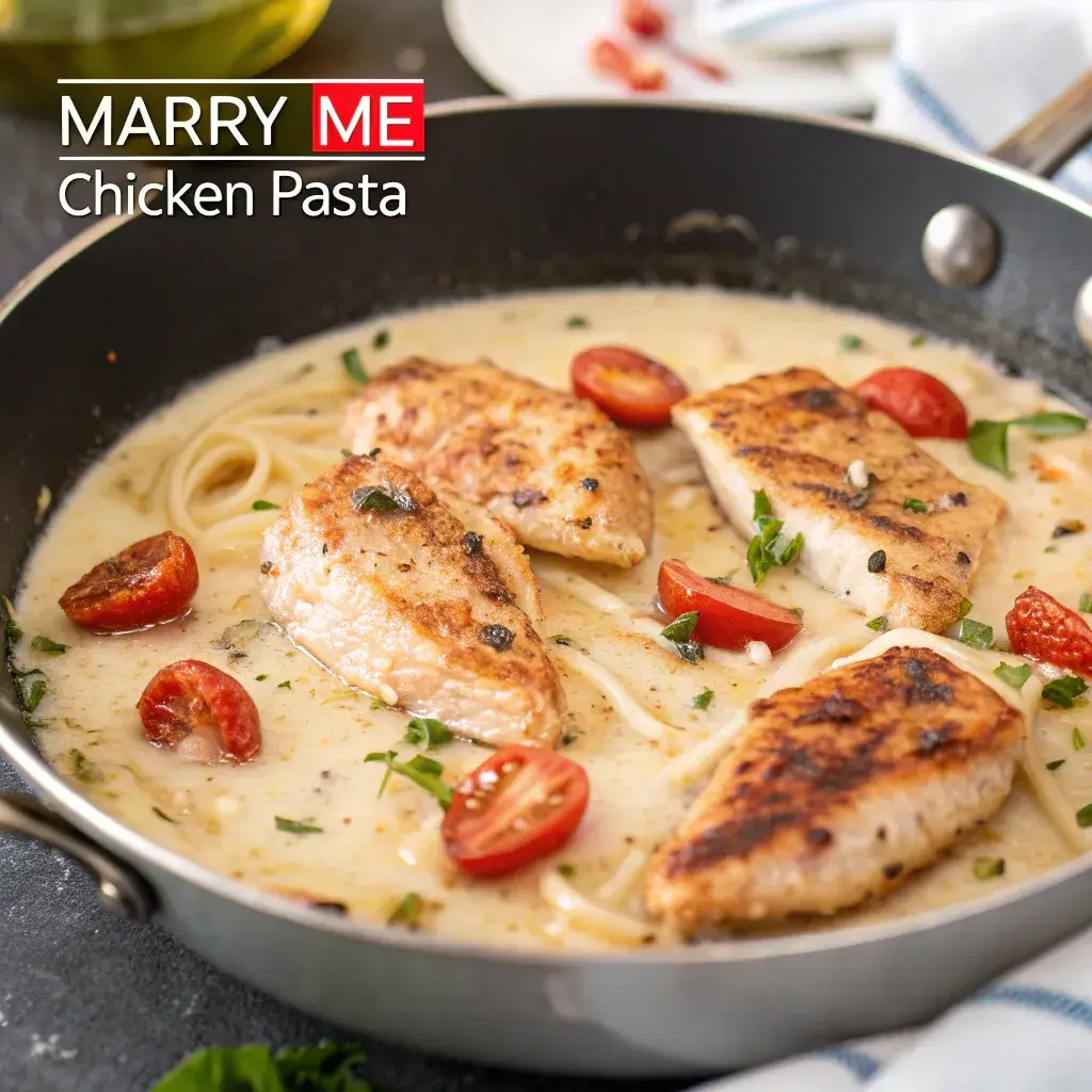 Searing chicken and making creamy sauce for Marry Me Chicken Pasta