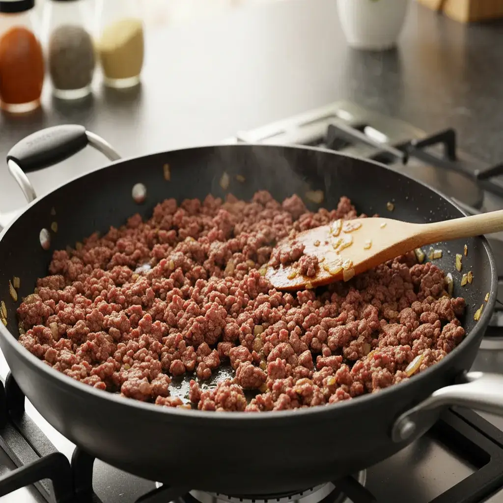 browned ground beef or the creamy sauce