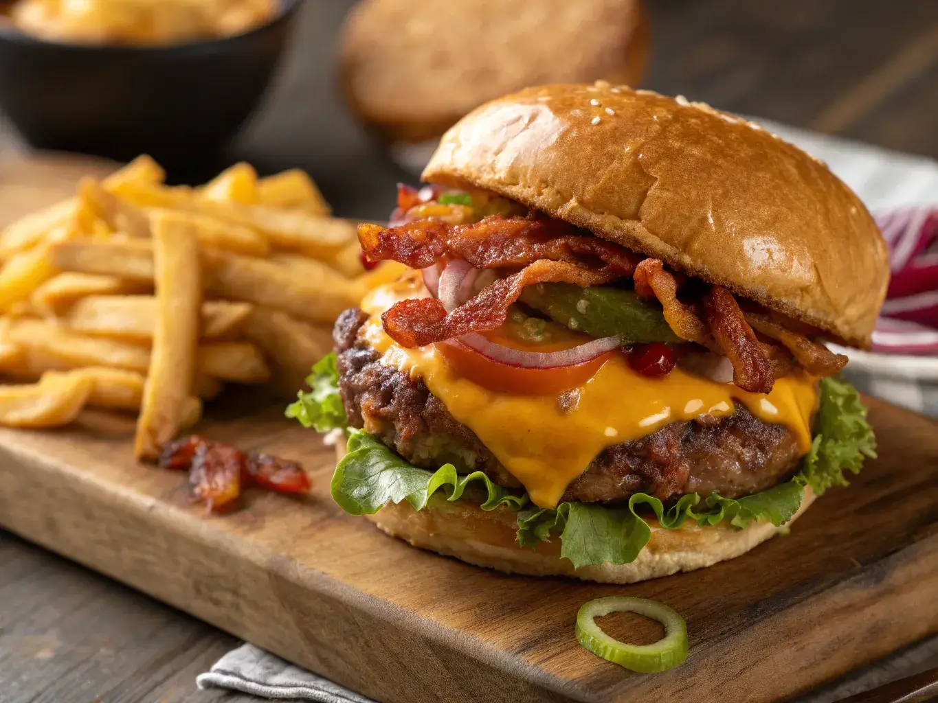 juicy Crack Burger on a toasted bun, topped with melted cheddar cheese