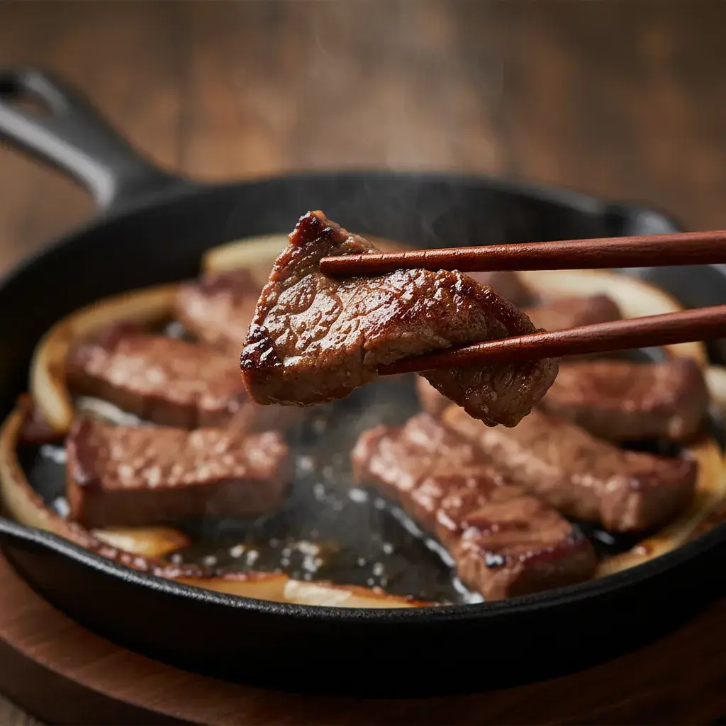 cooking-korean-bbq-steak-in-skillet