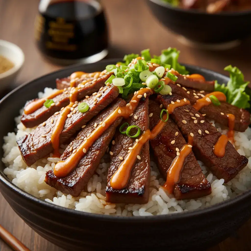 korean-bbq-steak-rice-bowls-with-spicy-cream-sauce