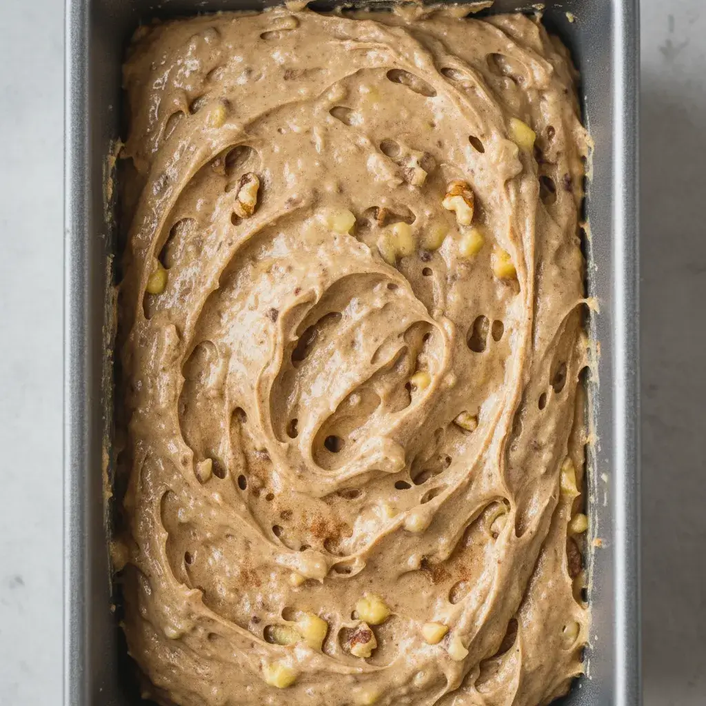 gluten free banana bread batter in loaf pan