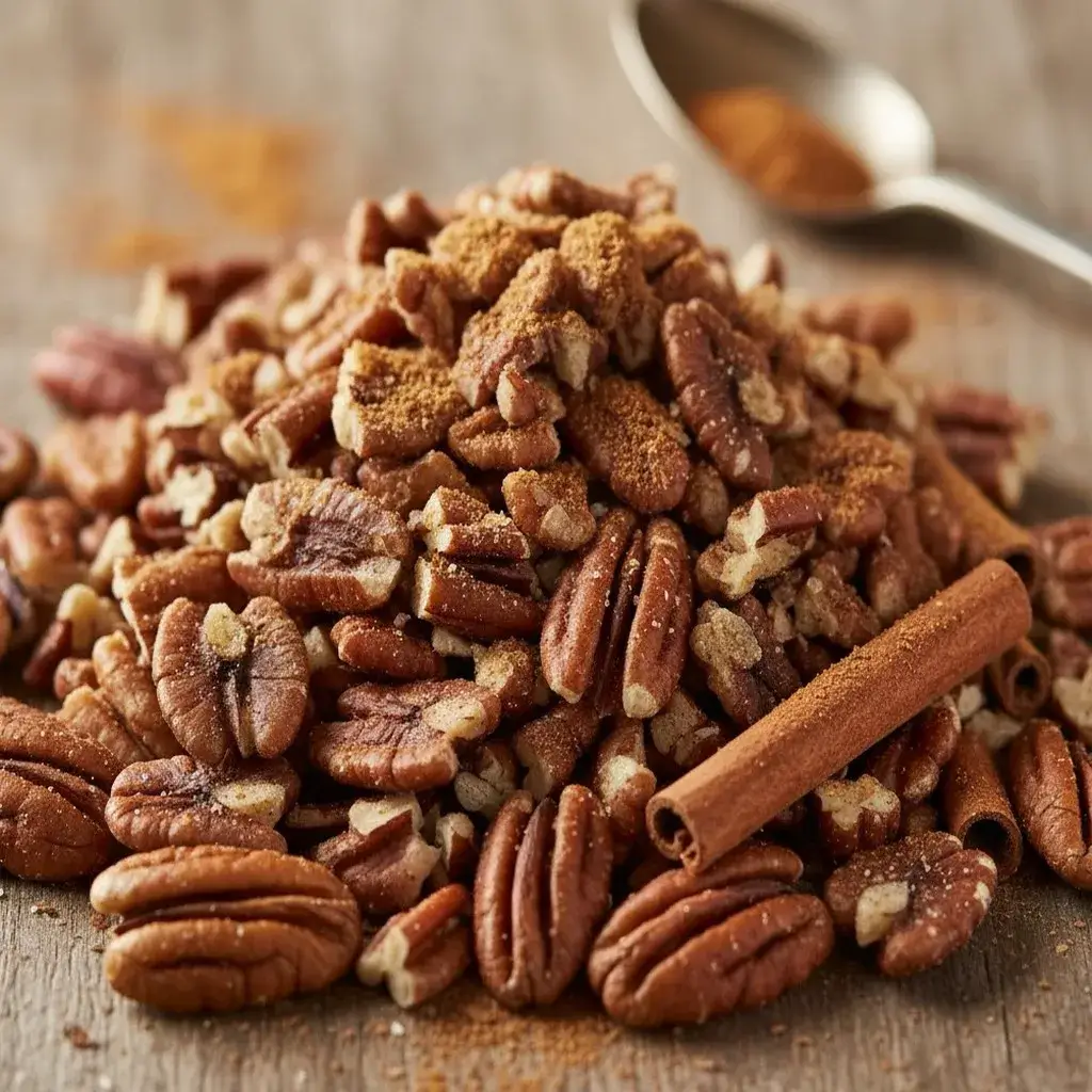 Chopped pecans and cinnamon for pecan pie crescent rolls close-up