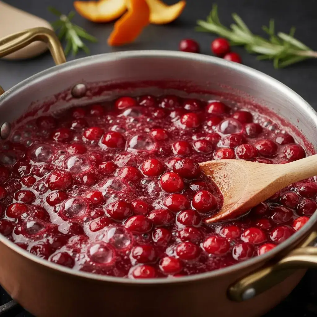 homemade cranberry orange glaze for turkey in a pot