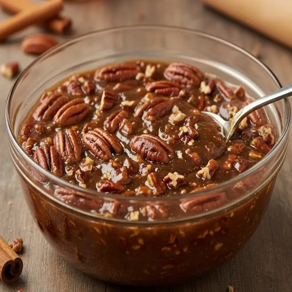 Pecan pie filling mixture for crescent rolls close-up