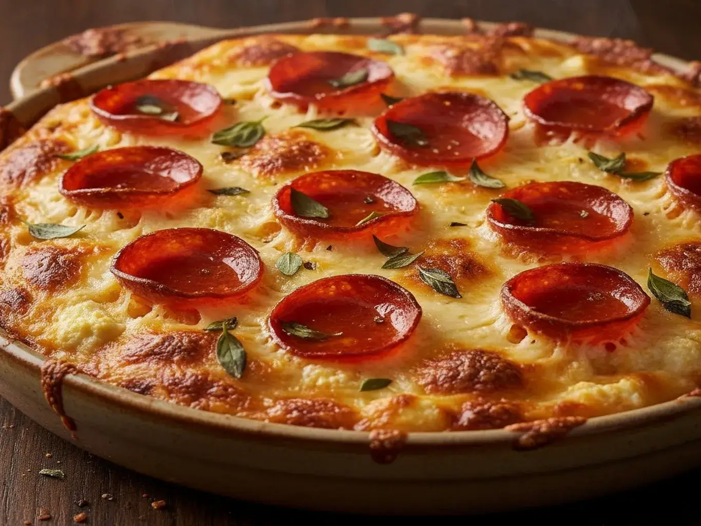 Pizza Style Cottage Cheese Bake fresh out of the oven