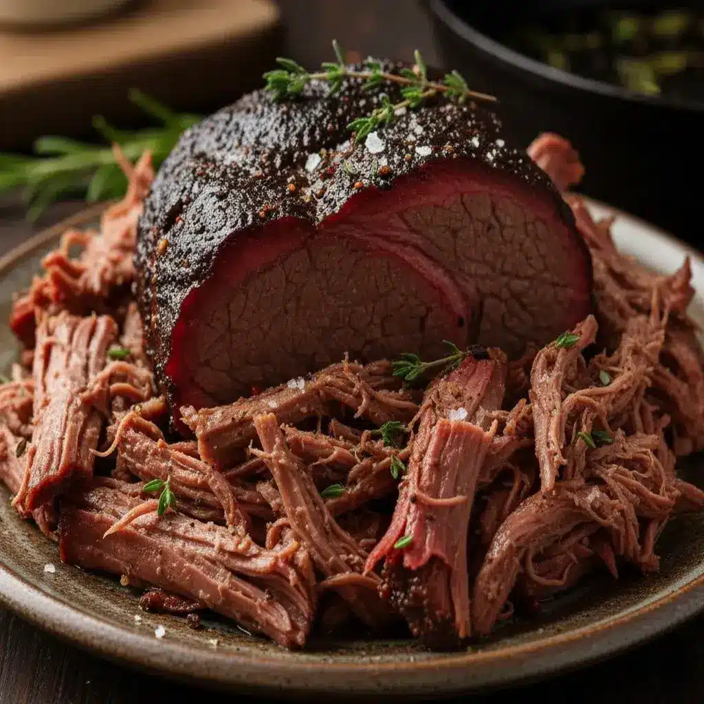 served smoked chuck roast slices smoked chuck roast