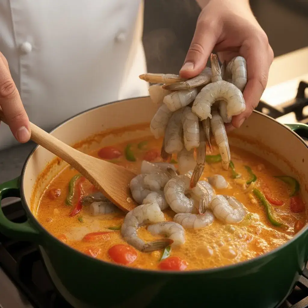 shrimp being added to the stew (1)