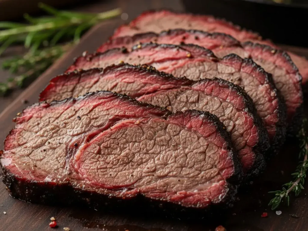 smoked chuck roast sliced close-up