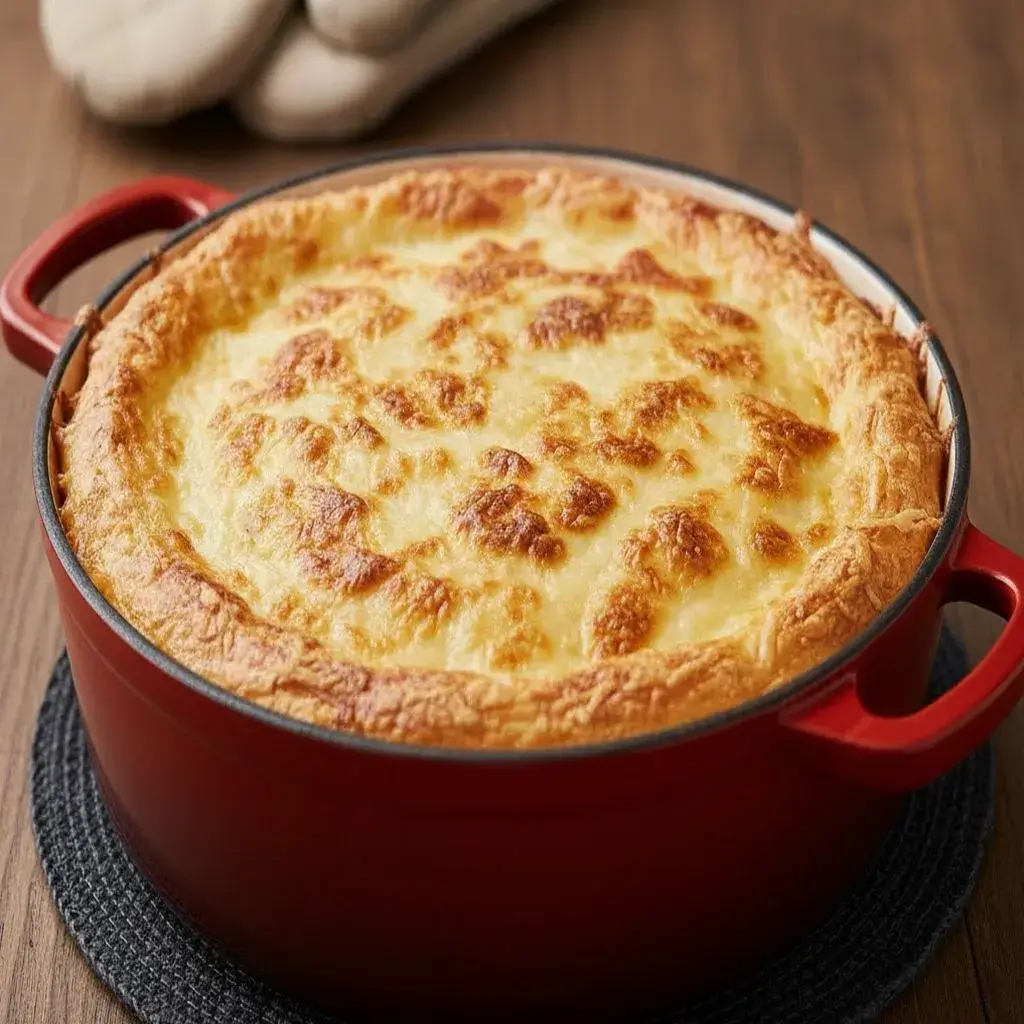 baked french onion chicken orzo casserole in dutch oven
