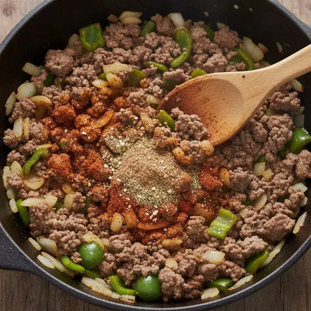browning beef and vegetables for cowboy soup in a pot