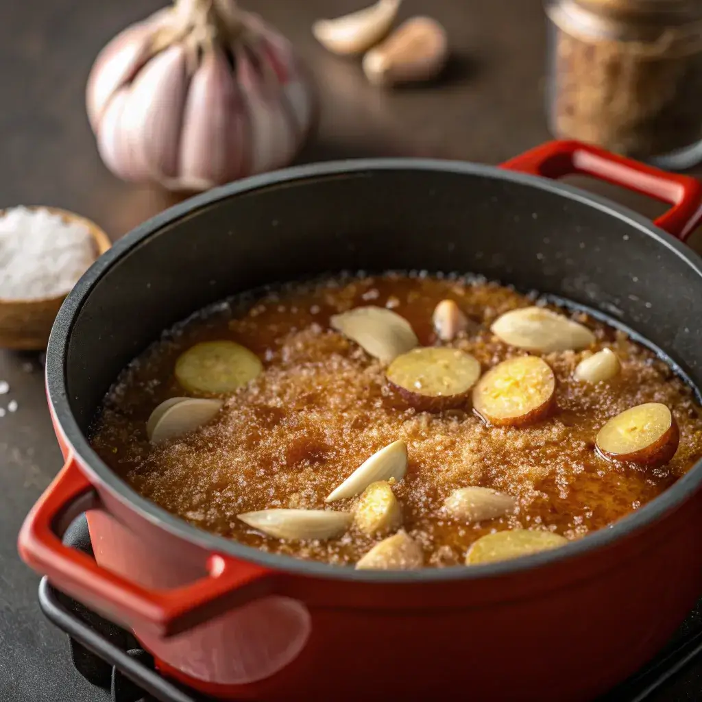 building the base for garlic ginger broth