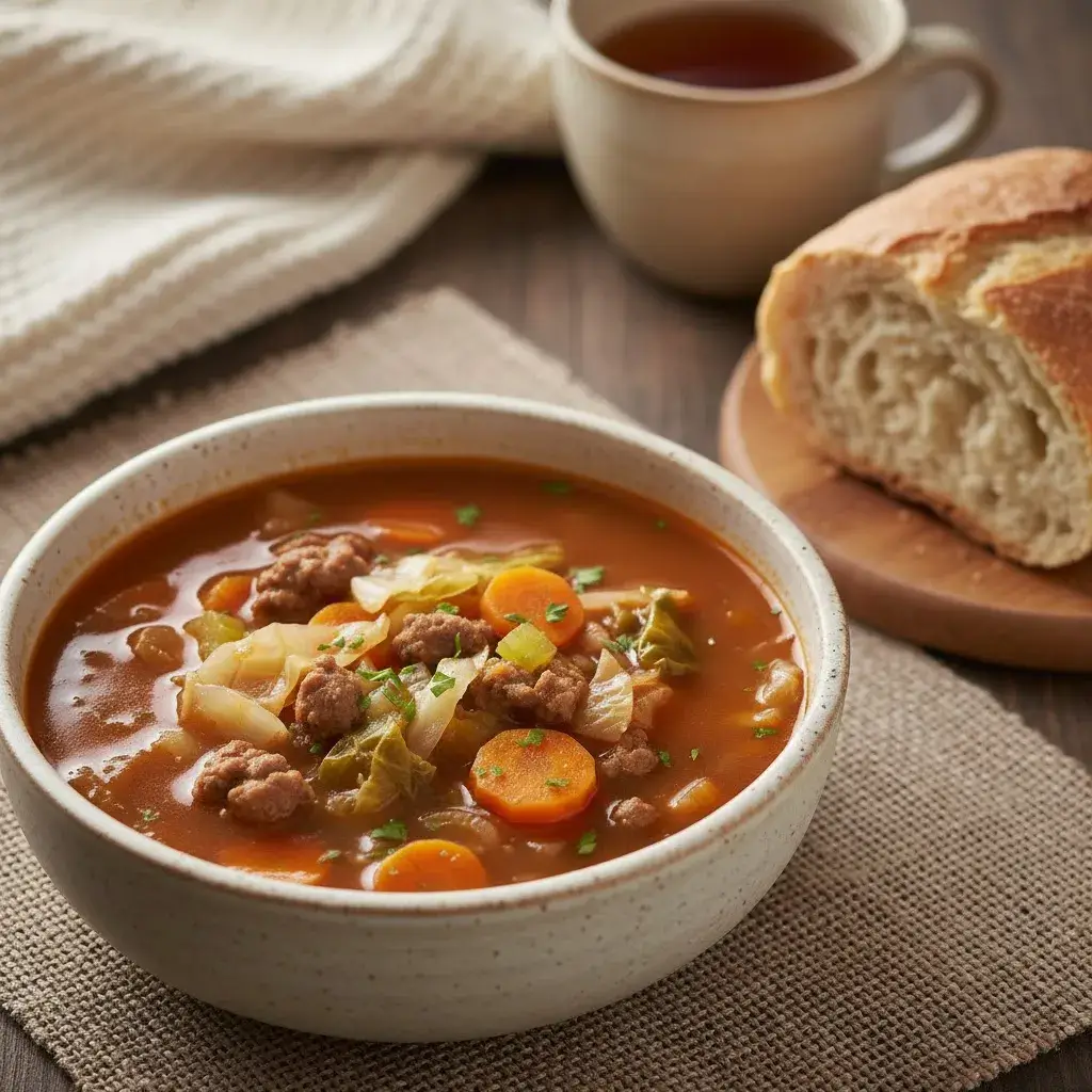 Ground Beef Cabbage Soup Recipe 11 ground beef cabbage soup served with crusty bread