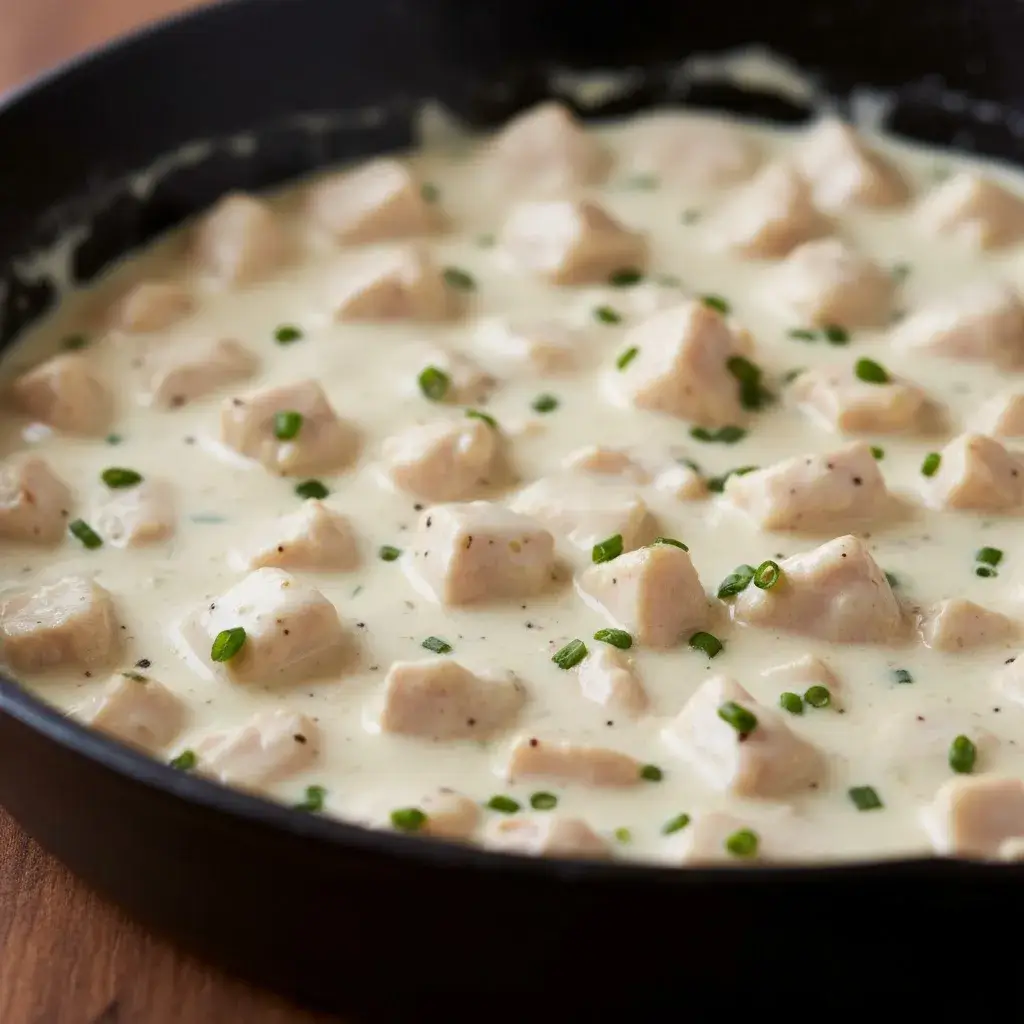 creamy cheese sauce for chicken wraps in a skillet