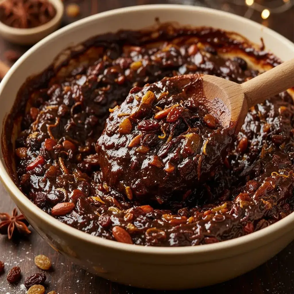 Mary Berry Mini Christmas Cakes: The Perfect Personal Holiday Treat 9 mixing the fruit batter for mini Christmas cakes