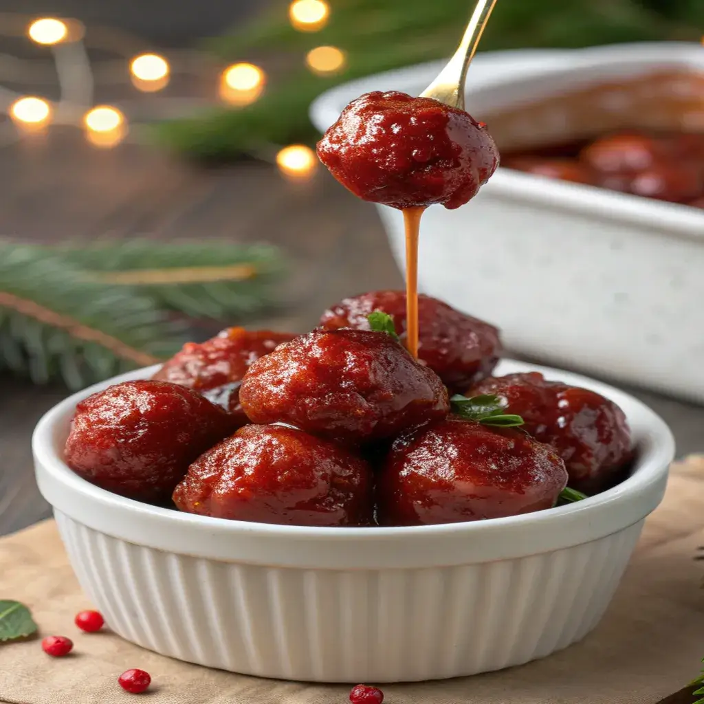 quick christmas cranberry meatballs in a bowl