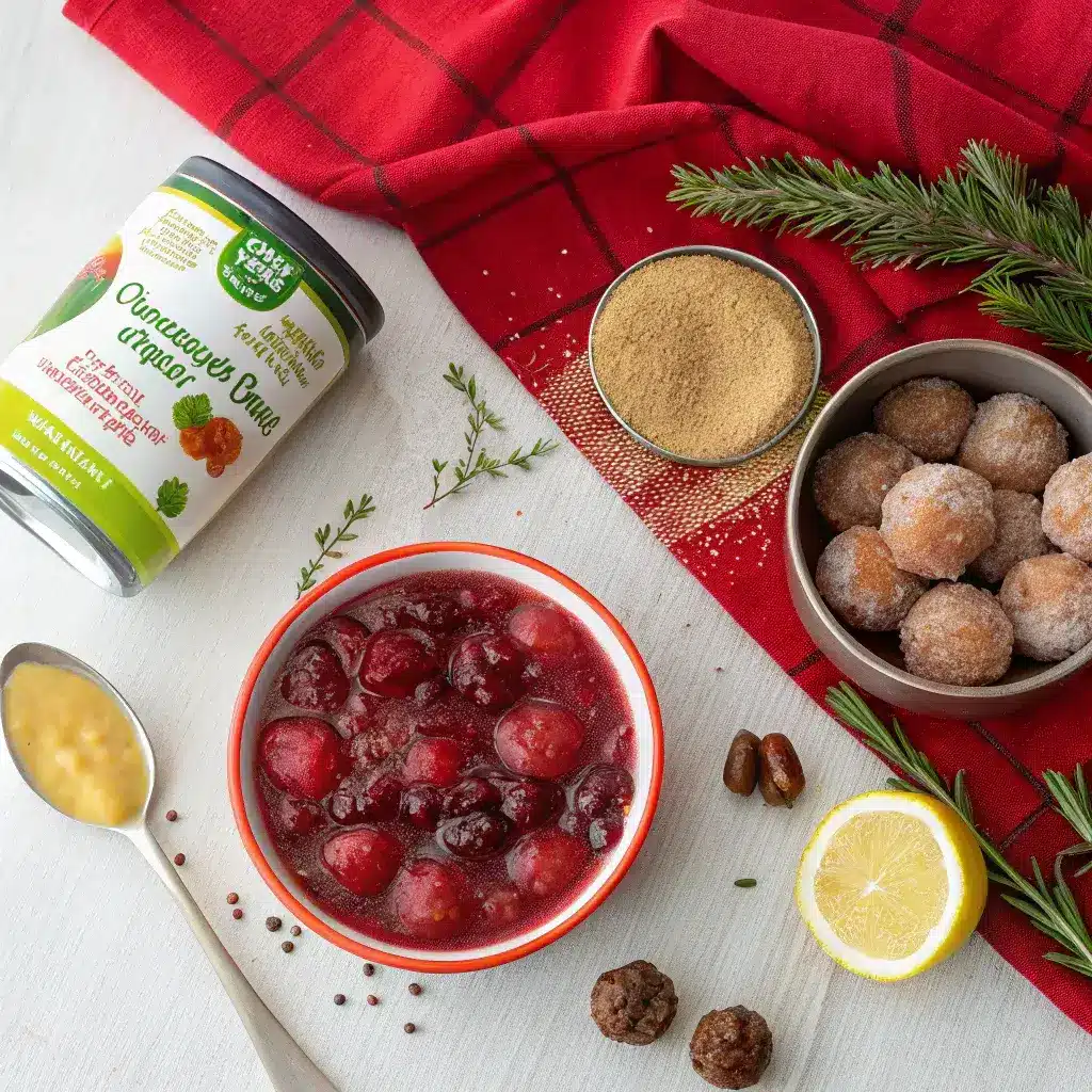 three ingredients for cranberry sauce meatballs