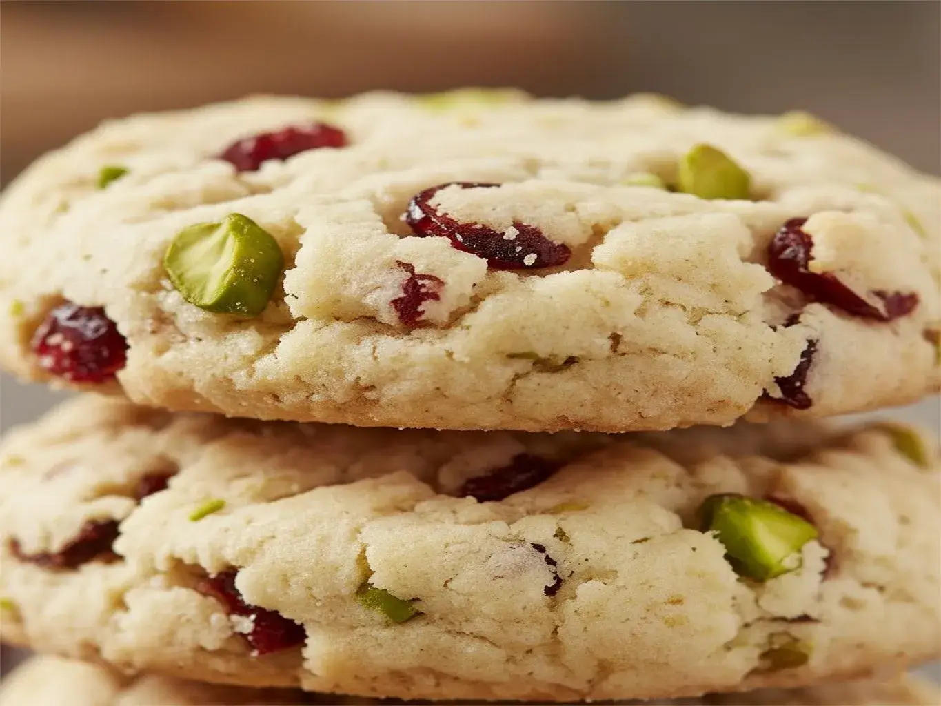 a stack of buttery Cranberry Pistachio Shortbread Cookies