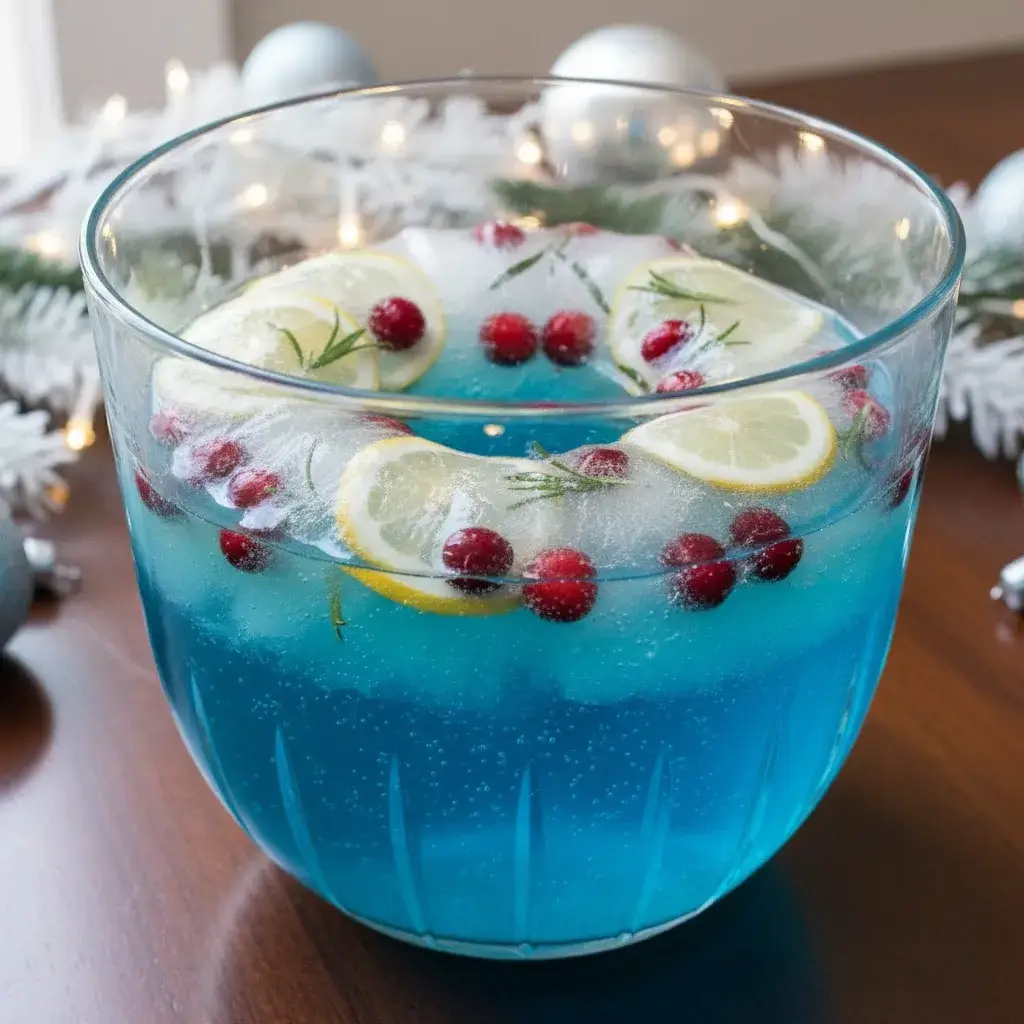 Frostbite Christmas Punch: The Stunningly Easy Holiday Crowd-Pleaser 4 finished bowl of Frostbite Christmas Punch with ice ring