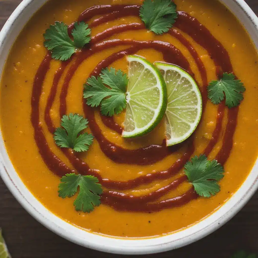 Simple Thai Coconut Red Lentil Soup 9 garnished bowl of thai coconut lentil soup