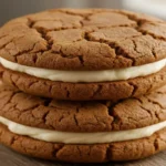 Ginger Molasses Sandwich Cookies with Eggnog Frosting: Your New Holiday Obsession 7 a stack of Ginger Molasses Sandwich Cookies with Eggnog Frosting