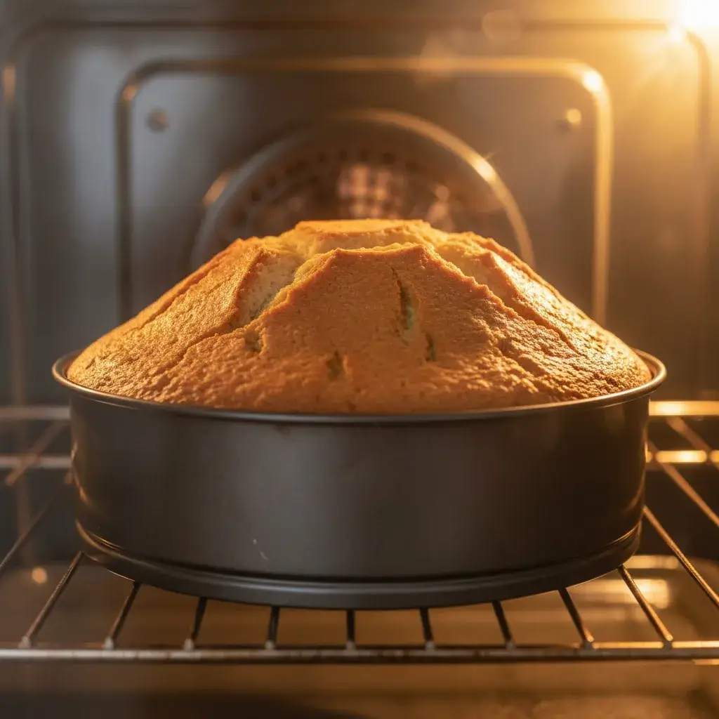 Gluten-Free French Butter Cake 9 gluten-free french butter cake baking in oven
