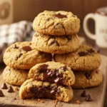 a stack of chewy gluten free chocolate chip cookies