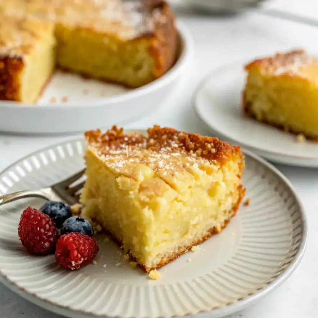 Gluten-Free French Butter Cake 11 slice of gluten-free french butter cake on a wooden table