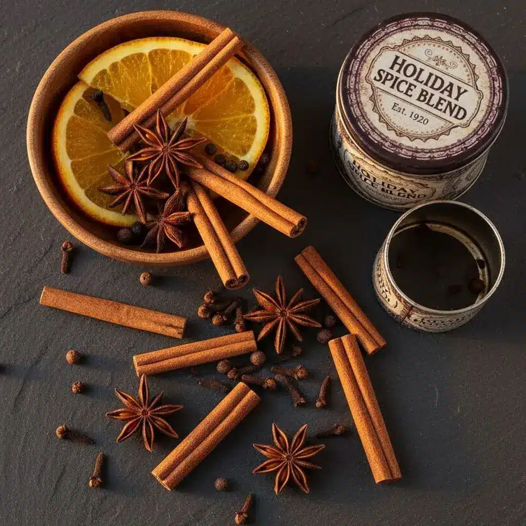 whole spices and orange for holiday tea