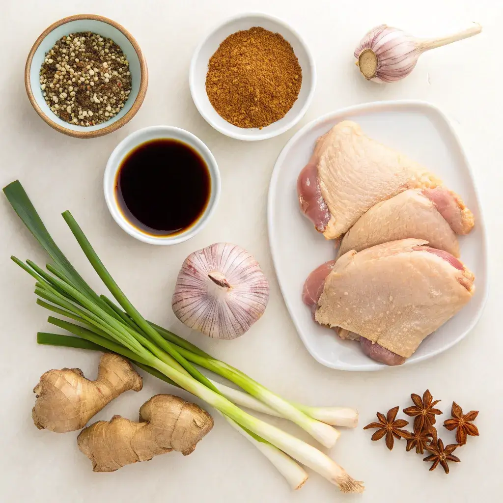 ingredients for caramelised soy chicken broth