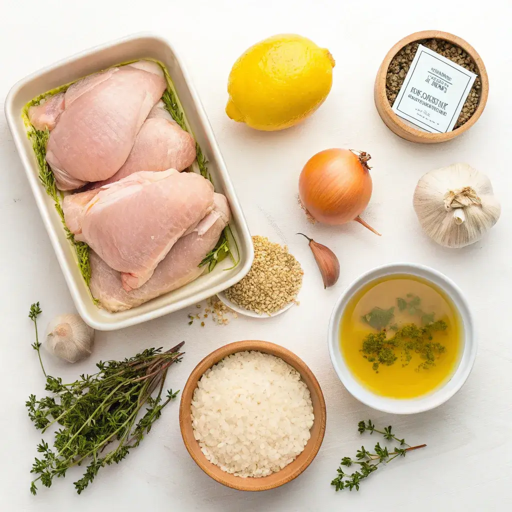 fresh ingredients for lemon herb chicken and rice