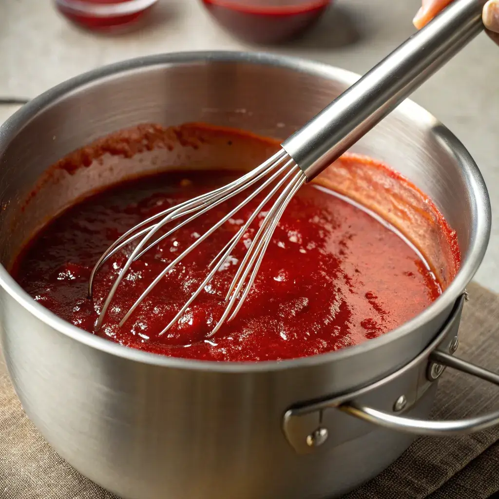 making cranberry chili glaze for meatballs