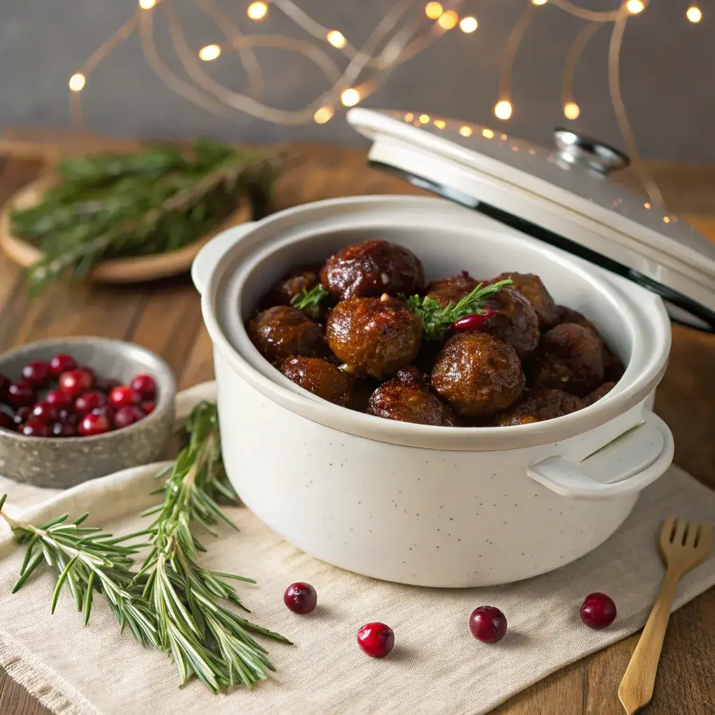 christmas meatballs in a slow cooker for a party
